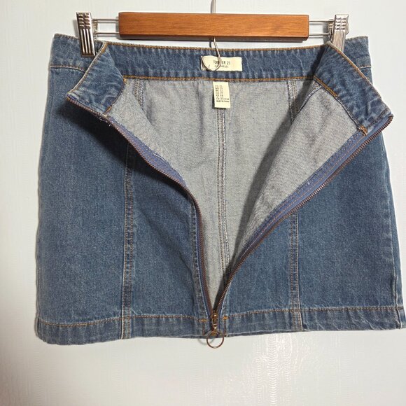 Forever 21 Size 27 Medium Wash Denim Blue Full Zip Casual Mini Skirt - Picture 5 of 8
